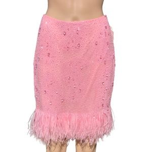 ESCADA NWT pink beaded skirt with feather hemline Sz 8